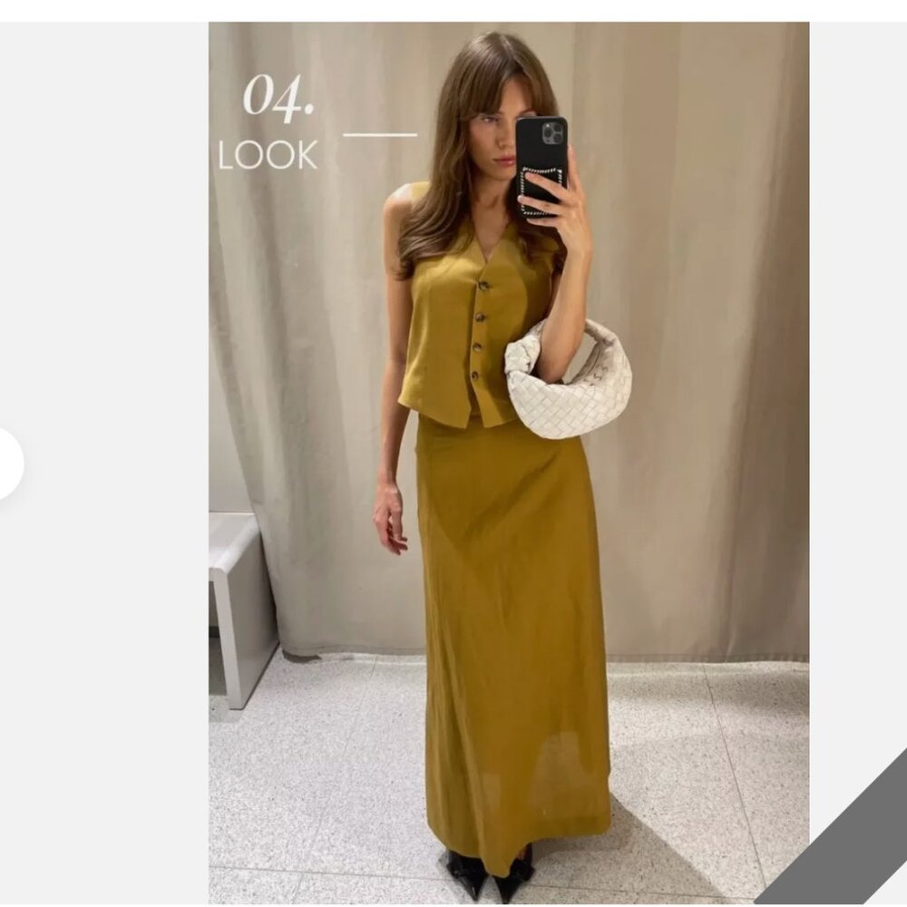 ZARA LINEN TOFFEE TAUPE MAXI SKIRT - Picture 4 of 13